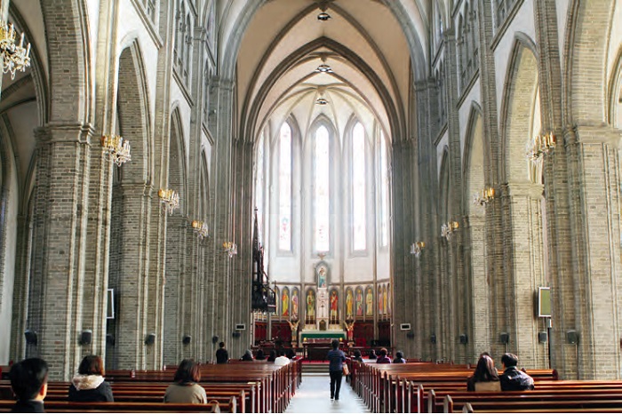 Interior of Myeongdong Cathedral in Seoul